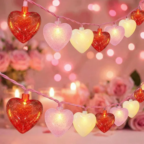 Vista 15 de Cadena de luces de corazón de San Valentín de 8.5 pies con 10 luces de hadas de corazón, decoraciones del día de San Valentín, luces de cadena