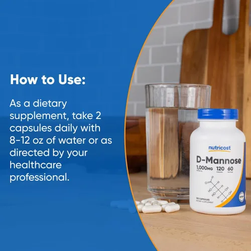 Vista 7 de Nutricost D-manosa 1000 mg por porción, 120 cápsulas – 500 mg por cápsula, salud del tracto urinario, sin OMG y sin gluten