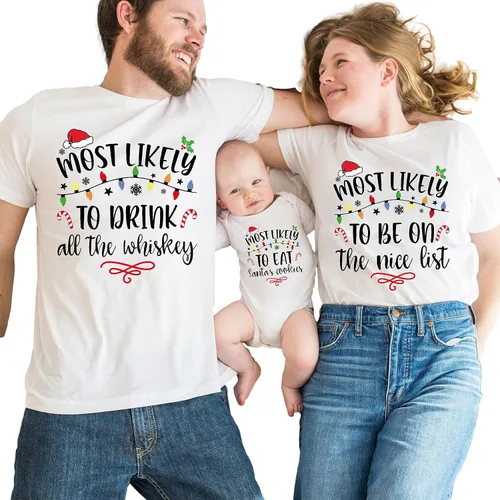 Vista 5 de Most Likely to Christmas Shirts - Family Matching Christmas Shirts - Funny Holiday Graphic T-Shirt for Men & Women Black