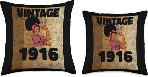 Vista 3 de Vintage 1916 Limited Edition 107th Birthday Afro Girls Women Throw Pillow
