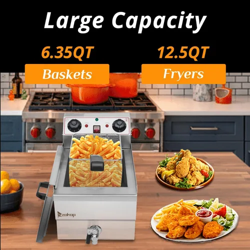 Vista 2 de Winado Freidora Eléctrica Profunda de 12.5QT con Control de Tiempo y Filtración de Aceite, 11.8L de Acero Inoxidable para Encimera con Control