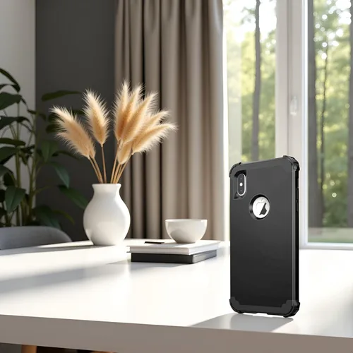 Vista 4 de IDweel Funda para iPhone Xs Max con protector de pantalla de vidrio templado, absorción de golpes 3 en 1, protección resistente, cubierta de Negro