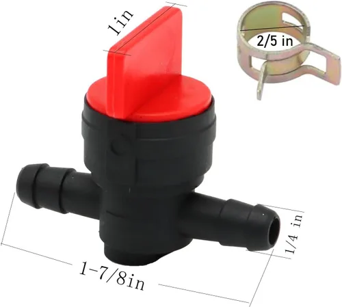 Vista 4 de Válvula de corte en ángulo recto de 1/4 "y válvula de cierre de combustible en línea, válvula de gas recta con abrazaderas para Briggs & Stratton