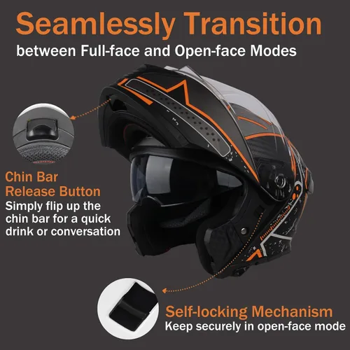 Vista 3 de Modular Motorcycle Helmet for Men Women, Flip Up Full Face to Open Face Helmet, DOT & FMVSS 218 Certified, Dual Visor, Removable & Washable Liner