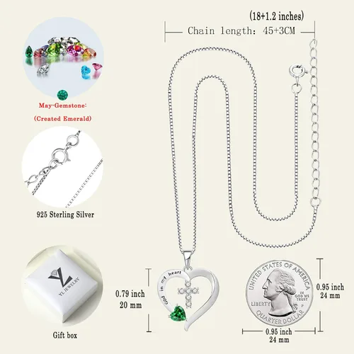 Vista 6 de YL Collar de cruz de corazón para mujer, plata de ley, Dios en mi corazón, colgante de cruz crucifijo