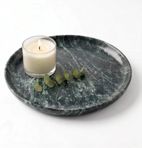 Vista 13 de YKAJO Beige Travertine Round Marble Tray, 10" Deep Dish Vanity Organizer