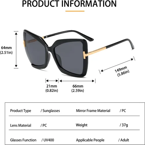 Vista 3 de Gafas de sol de ojo de gato para mujer, protección UV, diseño de ojo de gato, mariposa, AM014