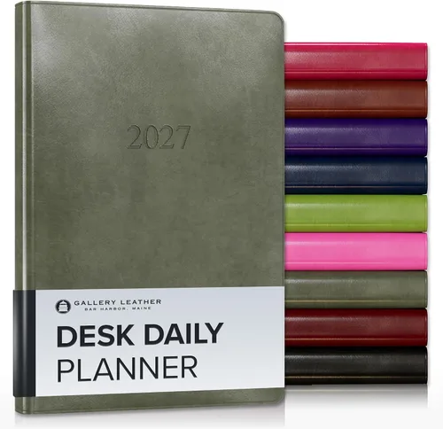 Vista 11 de Gallery Leather Agenda diaria 2027 Acadia páginas doradas y negras Agenda y cuaderno diario elegantemente encuadernado con elegantes bordes