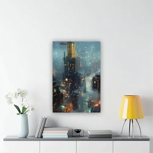 Vista 6 de Retro Futurism Cityscape Print – Neon Sci-Fi Wall Decor – Cyber Steampunk Poster for Gamers & Collectors Canvas Poster Wall Art Decor Print Picture