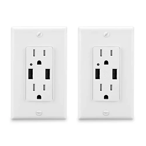 Vista 7 de LEOD 4.2A 5V Smart High Speed 2 USB Cargador de pared con 2 tipos de placas de pared libres (estándar y sin tornillos incluidos), receptáculo USB