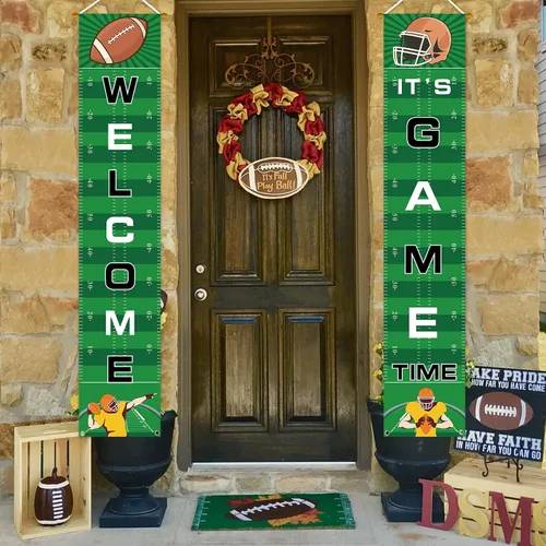 Vista 3 de Cartel de bienvenida para porche de fútbol, decoración de fiesta para el día del juego, deportes, puerta, casa, fiesta, suministros