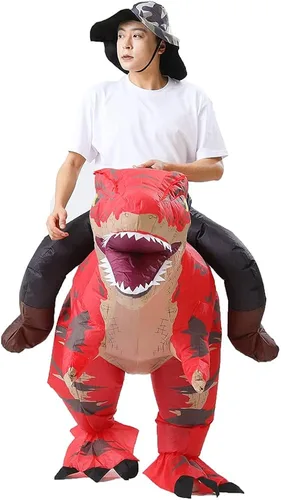 Vista 3 de MXoSUM Disfraz inflable de dinosaurio para adultos, T-REX, disfraz divertido de dinosaurio inflable