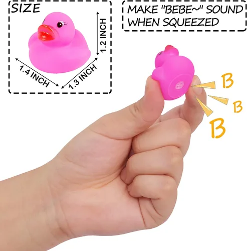 Vista 3 de Paquete de 144 mini patos de goma, mini patitos de goma coloridos de baño para niños, flotar y chillar, juego de juguetes de piscina para regalos