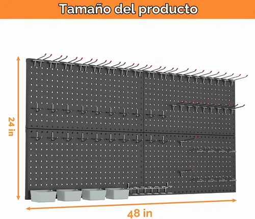 Vista 3 de WALMANN Kit de tablero de clavijas de metal con accesorios para pared, herramientas de garaje, sistema de tablero de clavijas para garaje, banco