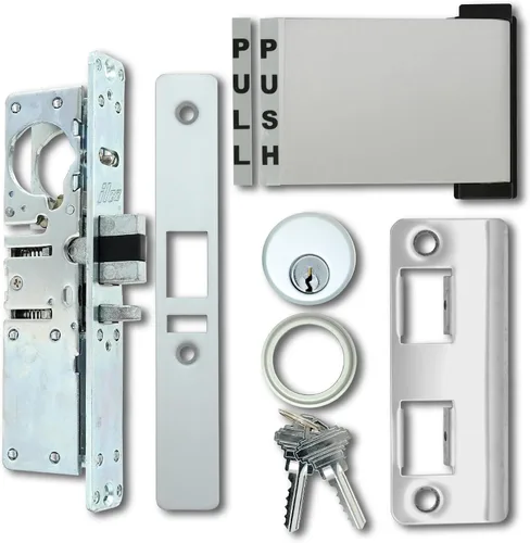 Vista 10 de Summit Doorware Adams Rite Style Latch - Kit de manija de salida con cilindro de mortaja y llaves, puerta de empuje a izquierda