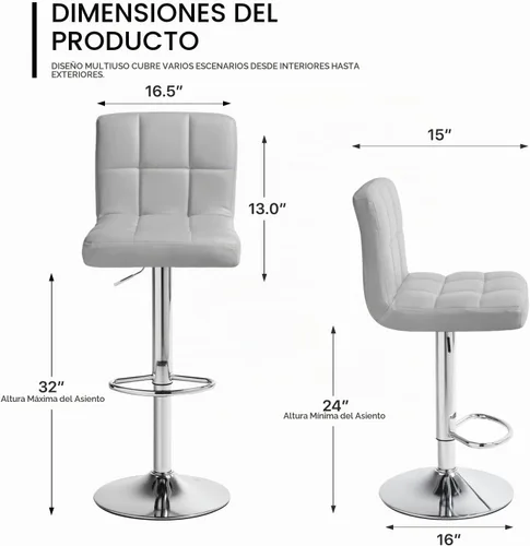 Vista 3 de MoNiBloom Taburetes de Bar Modernos de Cuero PU Ajustables Giratorios con Reposapiés y Respaldo, Taburetes de Bar de Mostrador de Cocina sin Brazos
