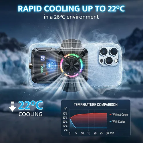 Vista 3 de darkFlash Cell Phone Cooler for Gaming and Live Stream, 2000mAh Rechargeable Fast Cooling with RGB Light, Temperature & Battery Display, Universal