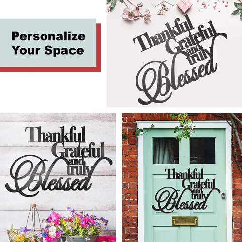 Vista 2 de Vivegate Decoración de pared con texto en inglés «Thankful Grateful Blessed» – Home Thankful Iron Wall Decor Blessed Letreros de pared