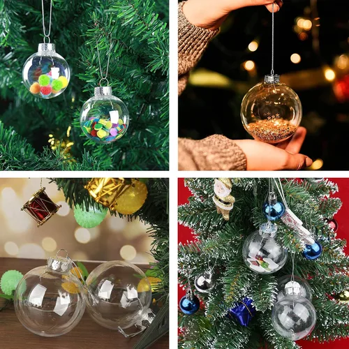 Vista 6 de 12 piezas de bolas rellenables de plástico transparente DIY, bolas de Navidad de 2.36 pulgadas para Navidad, Halloween, cumpleaños, decoración