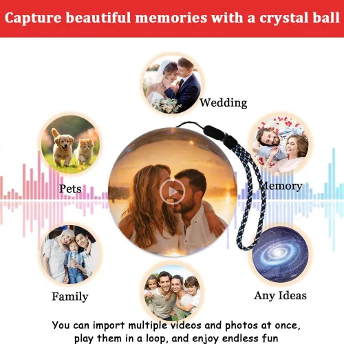 Vista 4 de Lámpara de esfera de memoria de Navidad 2026, reproductor de video 3D de bola de cristal de 2.7 pulgadas, videos y fotos cargables personalizados