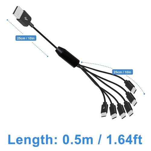 Vista 7 de Poyiccot Cable divisor USB C, 6 en 1, USB 2.0 tipo A a 6 tipo C, cable de carga macho con carga rápida de 3 A para Android, Samsung, tableta, 1.5