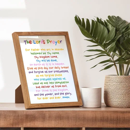 Vista 6 de Arte de pared con texto en inglés "Lords Prayer Framed", decoración religiosa de las Escrituras para la iglesia, aula de escuela dominical