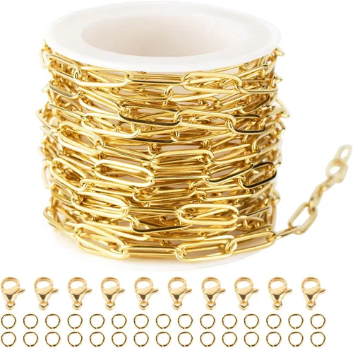 Vista 12 de YOUBEIYEE Cadena de cuentas de satélite de plata brillante de 32.8 ft para hacer joyas, acero inoxidable, cadena de joyería de cruz soldada