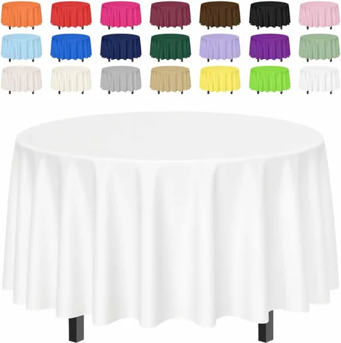 Vista 26 de SietDESEO Paquete de 2 manteles redondos de plástico de 84 x 84 pulgadas, impermeables, color negro, desechables para bodas, cumpleaños, baby Mantel