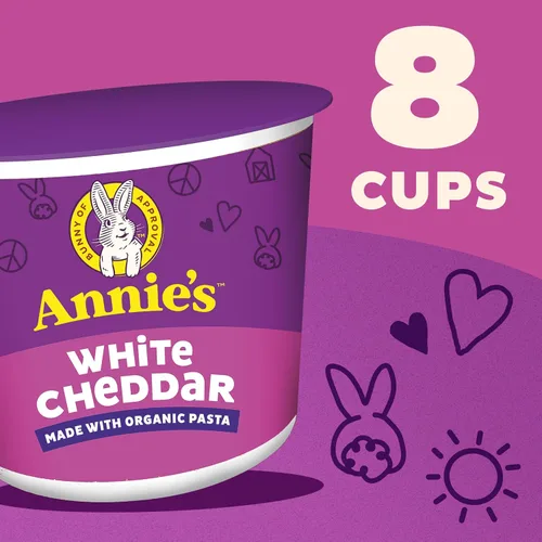Vista 4 de Annie's Macarrones con queso cheddar blanco para microondas con pasta orgánica, 8 unidades, tazas de 2.01 onzas