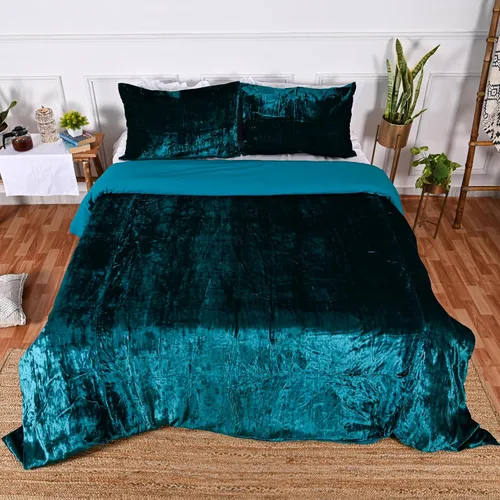 Vista 33 de Funda de edredón de terciopelo sólido ultra-luxe, ropa de cama boho UO, funda de colcha Donna, juego de edredón de 3 piezas, juego de cama de Aqua