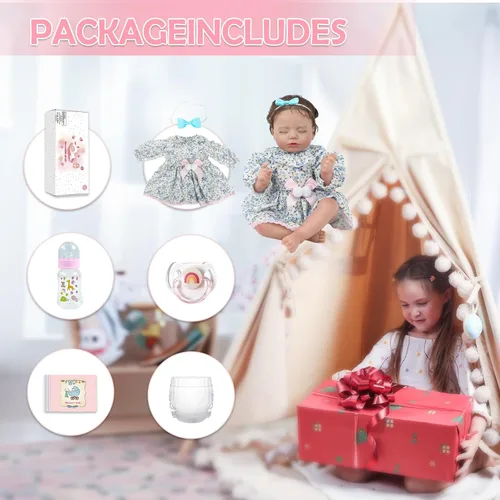 Vista 6 de KSBD Muñecas realistas de bebé recién nacido, niña de 20 pulgadas durmiendo recién nacida con cuerpo suave y pesado, regalo de Navidad y cumpleaños