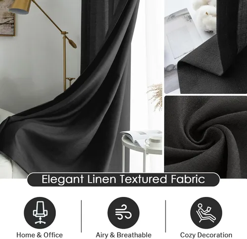 Vista 3 de Melodieux Cortinas Semitransparentes Negras de 63 Pulgadas de Largo para Ventanas Pequeñas de Sala de Estar y Dormitorio con Aspecto de Lino Rústico