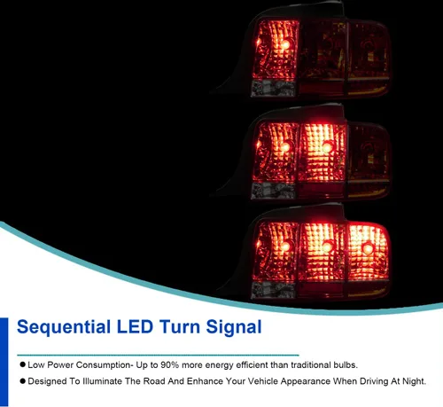 Vista 4 de SPEC-D TUNING Luces traseras secuenciales rojas compatibles con Ford Mustang 2005-2009, conjunto de par izquierdo + derecho rojo (Red Lens)