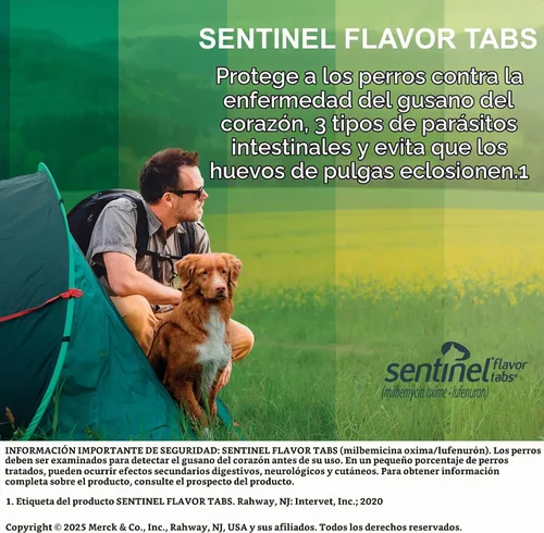 Vista 5 de Pastillas con sabor Sentinel para perros, 23-45 kg, 6 tabletas masticables, suministro de 6 meses, Caja blanca