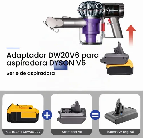 Vista 3 de Adaptador DW20V6 - Compatible con aspiradoras Dyson serie V6 y para batería de litio DeWalt 20V