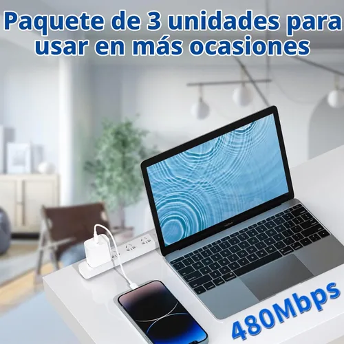 Vista 5 de [Certificado Apple MFi] Cable corto USB-C a Lightning (paquete de 3 0.6 pies), cable de carga rápida para iPhone, cable de carga USB-C de entrega
