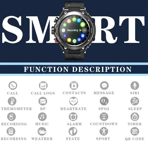 Vista 4 de Reloj inteligente con auriculares 3 en 1 Ronda Fitness Tracker 1.28 pulgadas Smartwatch para hombres Respuesta/Hacer llamadas Altavoz Grabación