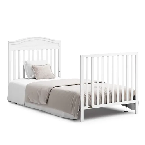 Vista 8 de Graco Stella: Cuna convertible mini 4 en 1 con colchón adicional (blanco) – Incluye colchón adicional de 2.75 pulgadas de grosor con cubierta