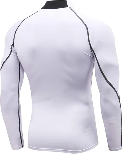 Vista 2 de Paquete de 2 camisetas de compresión de cuello alto alto falso para hombre, camiseta deportiva de manga larga que absorbe la capa base atlética