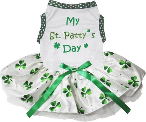 Vista 2 de Petitebella My St Patty's Day Shirt - Camiseta con tutú de lunares verdes para cachorros (tréboles negros/verdes, XS)