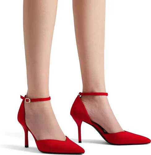 Vista 5 de DREAM PAIRS Zapatos de tacón alto para mujer, con tiras cerradas, correa en el tobillo, puntera puntiaguda, tacón D'Orsay para boda, fiesta, zapatos