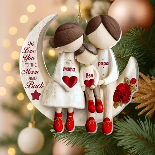 Vista 11 de Abuela y Nieto Moon Loves - Adornos Acrílicos Personalizados de 1 Capa - Te Amo Hasta la Luna y de Vuelta - Adorno Adornos Navideños 2025