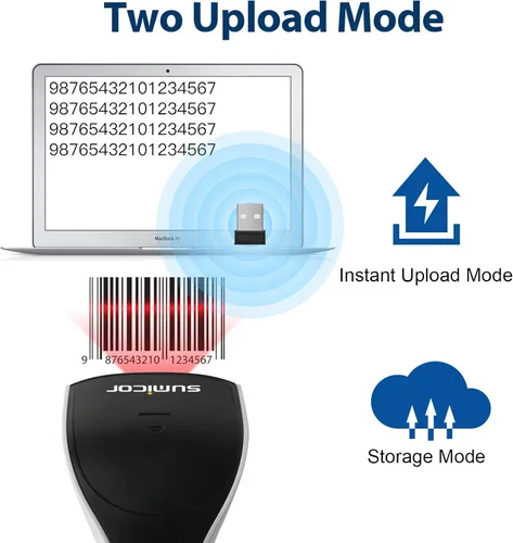 Vista 4 de Sumicor Escáner de código de barras 2D, escáner de código de barras de mano blanco negro 3 en 1 USB con cable y 2.4G inalámbrico y Bluetooth QR Code