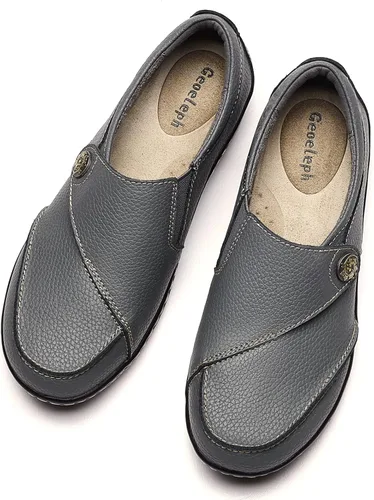 Vista 4 de Geoeleph Mocasines casuales para mujer, mocasines cómodos para caminar, mocasines de cuero para conducir