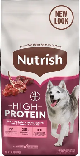 Vista 15 de Nutrish Receta de carne de res, patata y guisantes alta en proteínas con carne de venado y cordero, bolsa de 4 libras, el embalaje puede variar