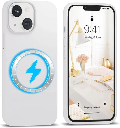 Vista 22 de IceSword Funda magnética para iPhone 14, funda de silicona Berry [carga rápida] imanes fuertes, forro de microfibra delgado, rosa intenso dulce