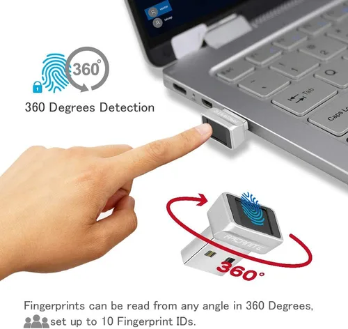 Vista 4 de ARCANITE Lector de huellas dactilares USB para Windows 10 Hello, dispositivo de seguridad de sensor de 360 grados de 0.05s, AKFSD-07