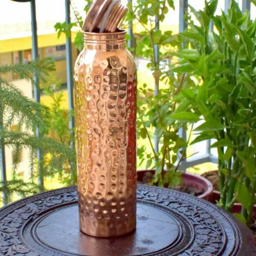 Vista 8 de Botella de agua de cobre 100% puro a prueba de fugas, perfecta para beneficios de salud ayurvédica para deportes, fitness, yoga, botella de agua