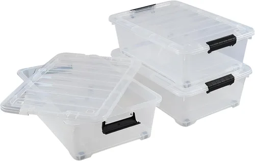 Vista 2 de Kiddream Paquete de 3 cajas de almacenamiento con ruedas de 20 cuartos de galón, contenedor de almacenamiento de plástico transparente debajo