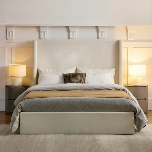 Vista 18 de Base de cama tapizada tamaño Queen, cabecera acolchada de 54" con respaldo geométrico, plataforma tapizada para dormitorio de niños, adolescentes